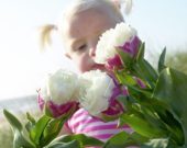 Girl holding tulips