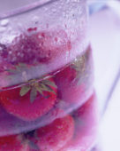 Frosty dish with fresh strawberries