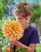 Jongetje met Dahlia Ben Huston bloem