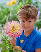 Jongetje met Dahlia Nenekazi bloem