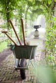 Wheelbarrow with gardening tools