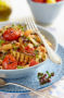 Pasta with tomatoes and grilled aubergine