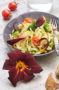 Pasta dish with daylily petals