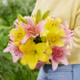 Lady holding bunch of lilies