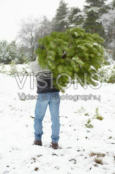 Man with christmas tree