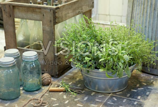 Mixed herbs in container