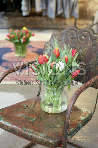 Tulpen op oude stoel