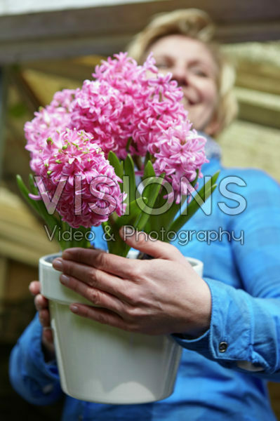 Dame met hyacinten op pot