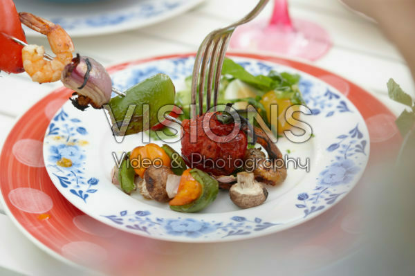 Vegetables and prawn from the barbecue Vegetables and prawn from the barbecue