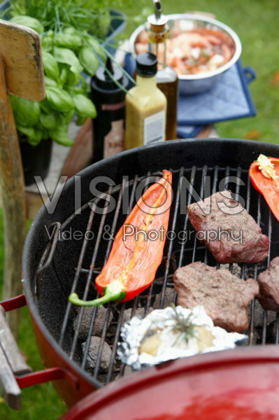 Cooking steak on the barbecue