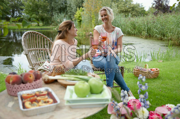 Ladies toasting in garden