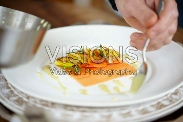 Preparing smoked salmon dish