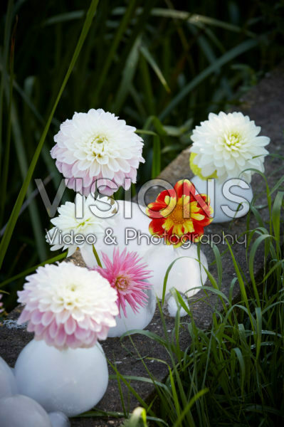 IJs vazen met dahlias