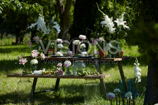 Table with summer flowers