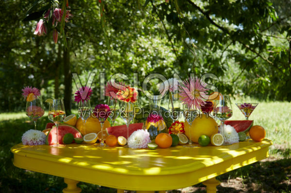 Table with dahlias Table with dahlias