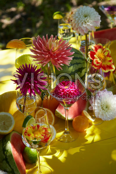 Table with dahlias Table with dahlias