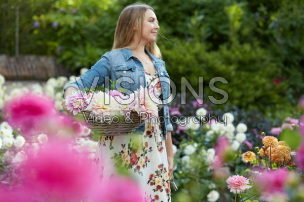 Lady in Dahlia garden