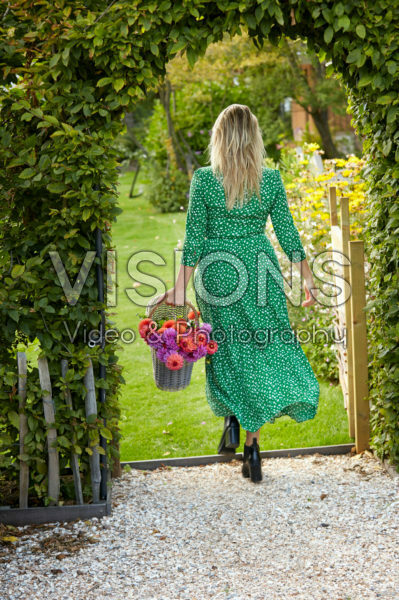Young lady with Dahlia basket