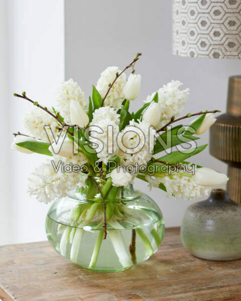 White bouquet Hyacinthus and Tulipa