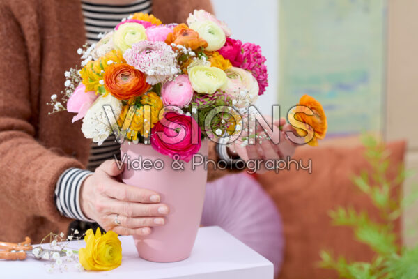 Mixed double flowering Ranunculus bouquet 