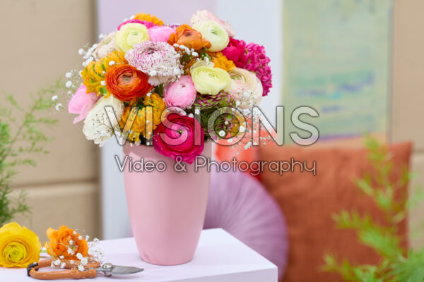 Mixed double flowering Ranunculus bouquet 