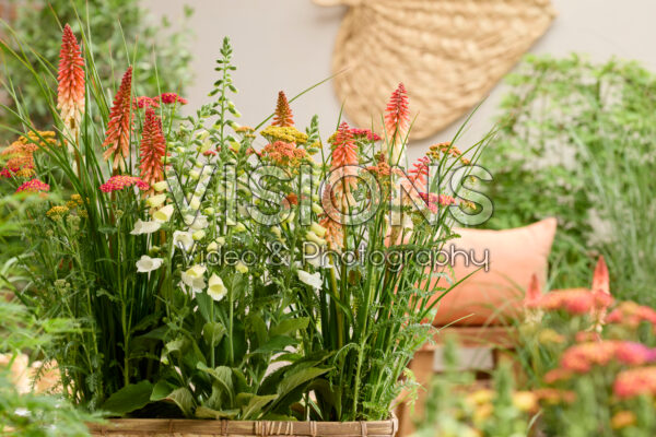 Vaste plantencombinatie in rieten plantenbak