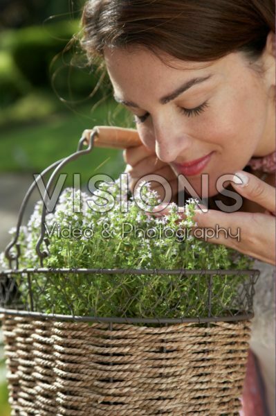 Woman smelling thymus