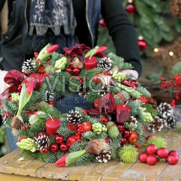 Making of christmas wreath