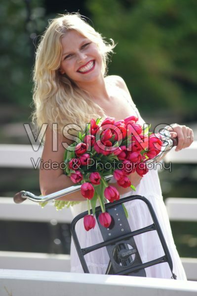 Woman holding tulips