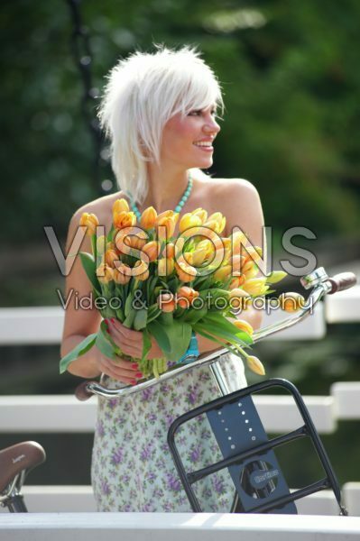 Woman holding tulips