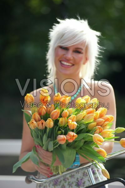 Woman holding tulips