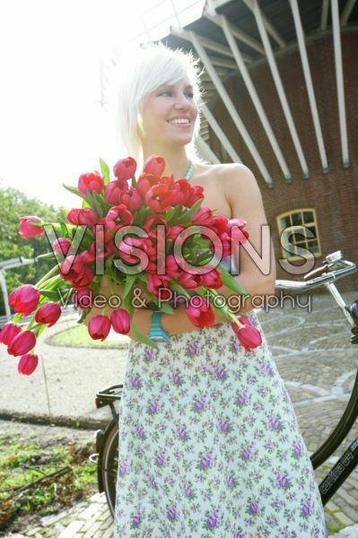 Woman holding tulips