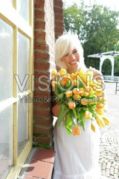 Woman holding tulips