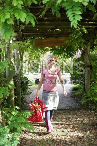 Woman holding tulips