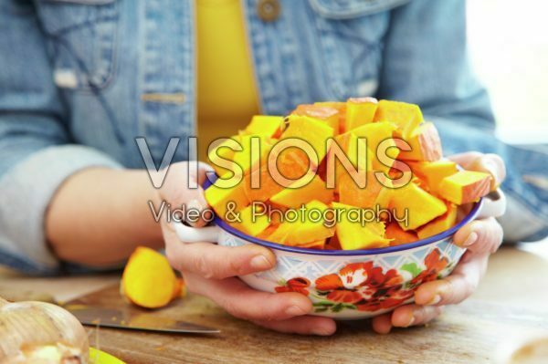 Holding bowl with pumpkin slices