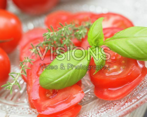 Fresh basil on tomatoes