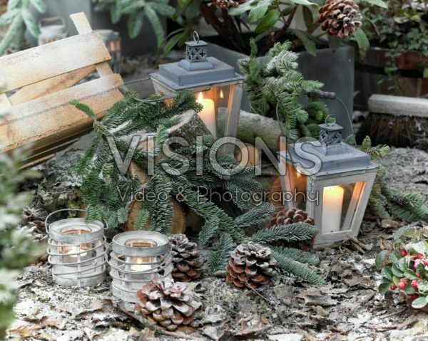 Candles on winter patio